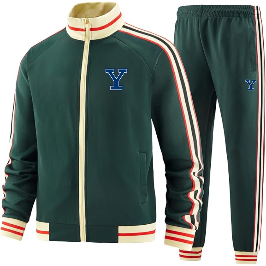 Men's Yale Bulldogs Tracksuit with Bold Striped Accents and Zippered Front